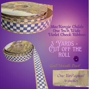 MacKenzie Childs Violet Check Ribbon 1" Wide - 3 Yards Cut off the Roll